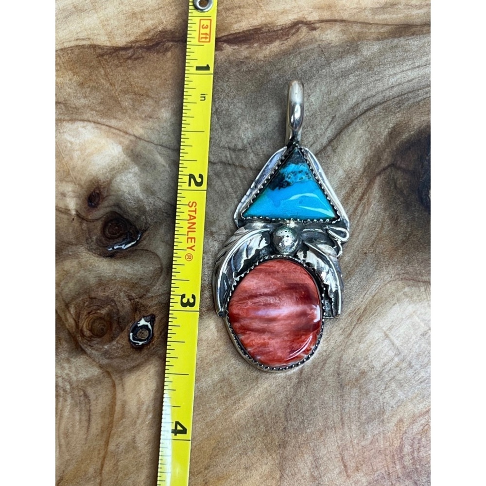 🚫SOLD🚫Vintage Navajo Pendant Signed Sterling Silver, Turquoise & Spiny Oyster - Picture 7 of 9